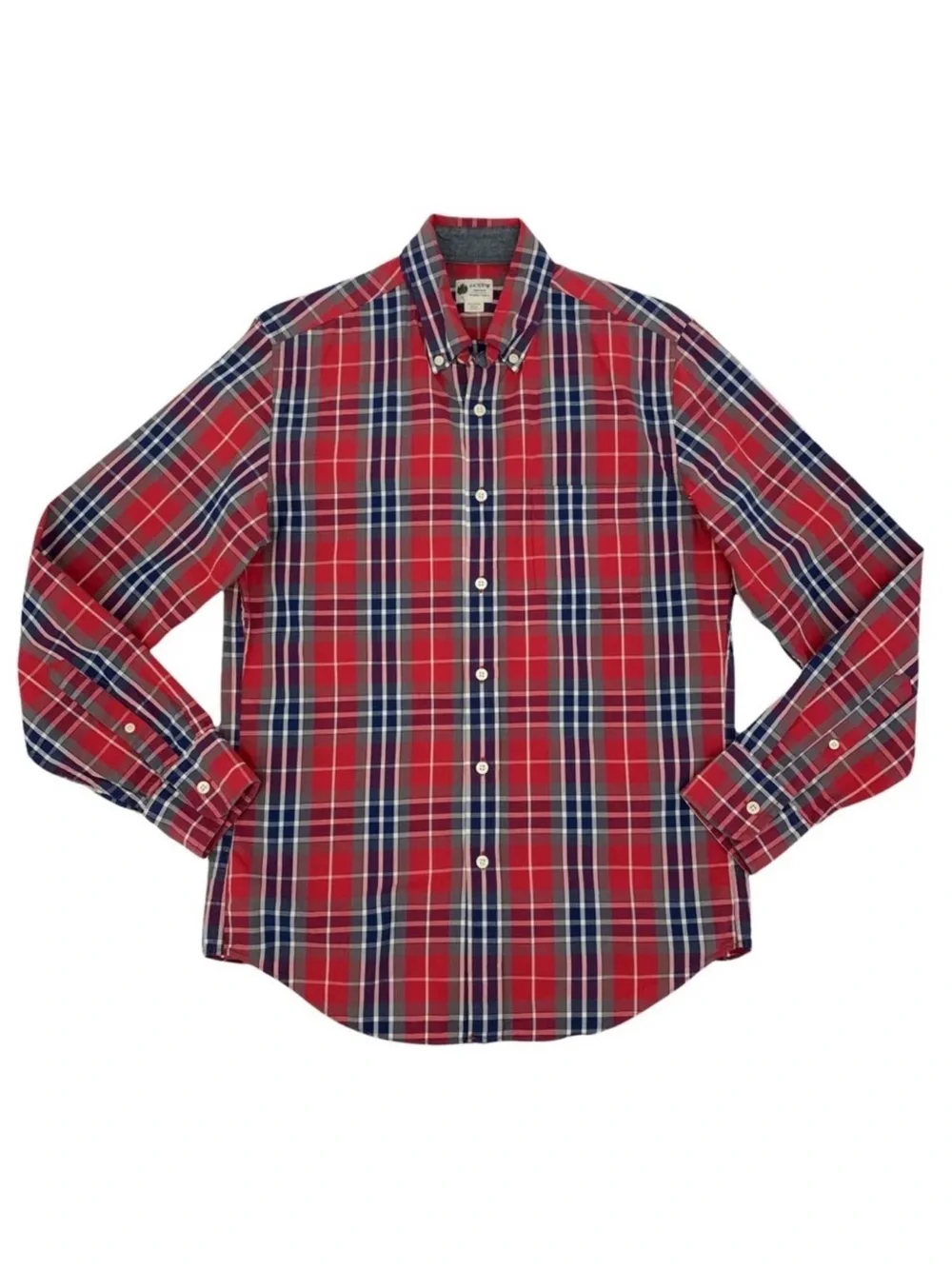 J.Crew Men’s Chapman Washed Tartan Plaid Button-Down Shirt | Red Blue Cotton XL